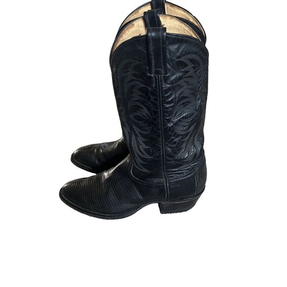 Vintage Tony Lama Size 10D Black Teju Lizard wingtips western cowboy boots main image 8